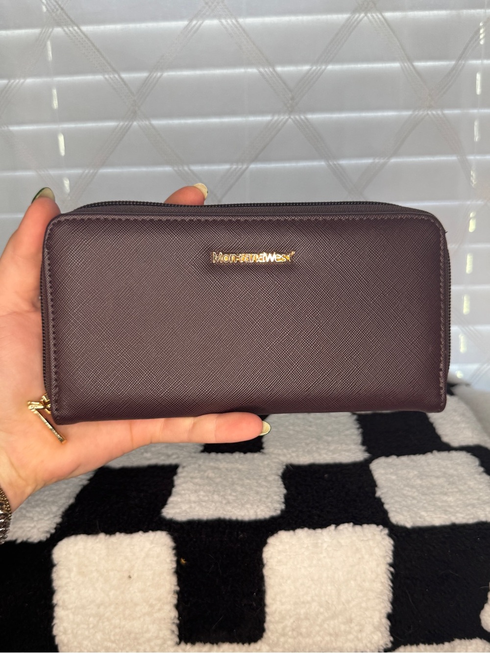 Montana West Zip Around Wallet Plum Purple Textured Faux Leather